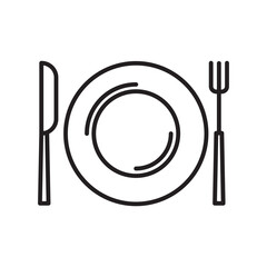 Vector plate and tableware icon. Flat illustration of plate and tableware isolated on white background. Icon vector illustration sign symbol.