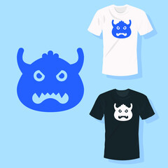 blue scary monster head with antenna t shirt clothing fashion design