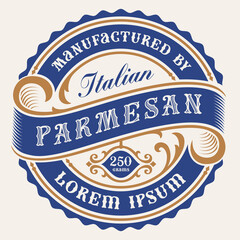 A vector cheese label in vintage style, all elements in the design are in the separate group and editable.