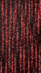 Red gold glitter luxury sparkling confetti. Scattered small gold particles on black background. Elegant festive overlay template. Imaginative vector background.