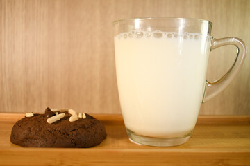brownie double chocolate soft bake cookie with glass of white milk