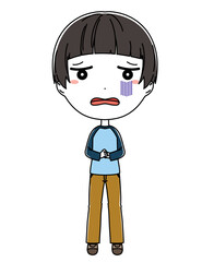 不安そうな表情の男の子の全身イラスト