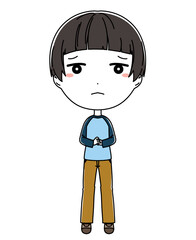 不安そうな表情の男の子の全身イラスト