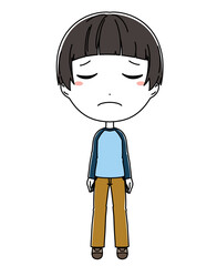 落ち込んだ表情の男の子の全身イラスト