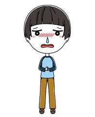 風邪をひいて鼻水の出ている男の子の全身イラスト