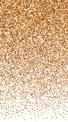 Red round gold glitter luxury sparkling confetti. Scattered small gold particles on white background. Excellent festive overlay template. Worthy vector background.