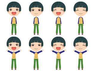 笑顔の男の子の全身イラストセット