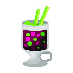 Fresh juices or coctails in flat style. Drink with ice slices and lemon. Design elements for cafe and restaurant menu. Healthy eating concept