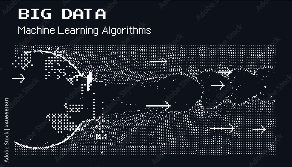 Aufkleber Data visualization. Network connection structure made of array of dots and composition of geometric shapes.