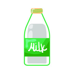 Traditional glass milk bottle. Bottle of milk isolated. Vector, eps 10