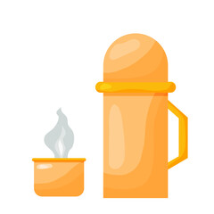 Thermos illustration. travel thermo mugs, reusable cups for hot drinks. Vector, 10 eps
