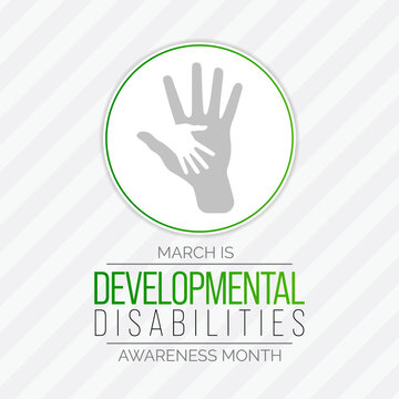 Vector Illustration On The Theme Of Developmental Disabilities Awareness Month. They Are A Group Of Conditions Due To An Impairment In Physical, Learning, Language, Or Behavior Areas.