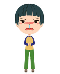 風邪を引いた男の子の全身イラスト