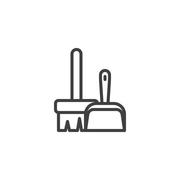 recommend clip art: Broom and scoop line icon. linear style sign for mobile concept and web design. Dustpan and broom outline vector icon. Symbol, logo illustration. Vector graphics