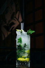 Green background beverage on the bar backgtound