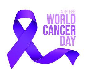 High Quality World Cancer Day Background with 3D Purple Ribbon for your Design . Isolated Vector Elements