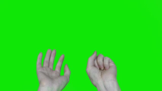 Number eight fingers hand sign. Green Chroma Key Background