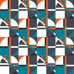 Vector abstract geometric seamless background with shapes and bold colors. Retro illustration in bauhaus style.