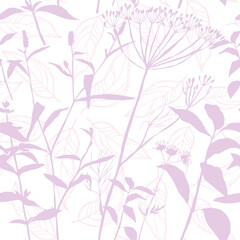 Vector floral seamless pattern. Realistic hand drawn flowers and leaves in pastel colors on white background.