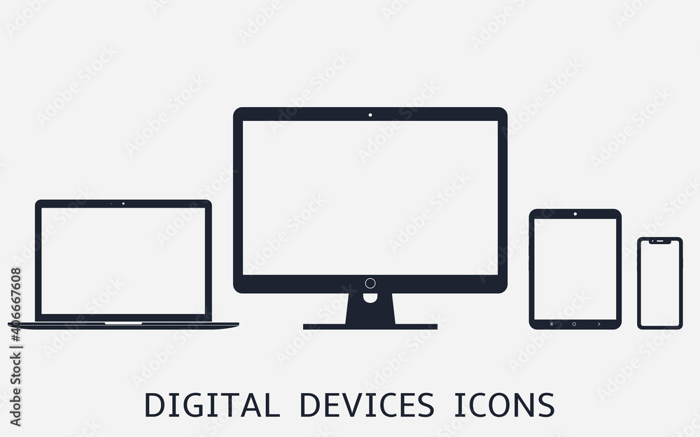 Poster set of digital devices icons vector illustration of responsive web design