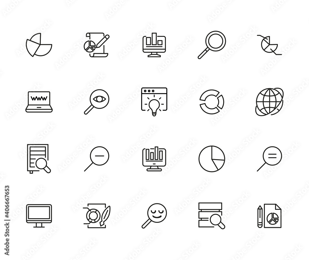 Poster simple set of big data related outline icons.
