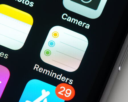 BAYONNE, FRANCE - CIRCA JANUARY 2021: Reminders App Icon On Apple IPhone Screen.