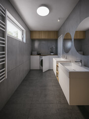 Modern grey bathroom interior showcase