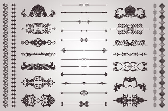 Set of decorative elements for decoration of books, holidays and wedding decor, vector illustration