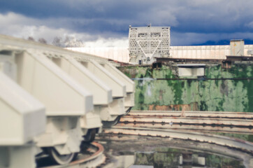 Obraz premium RATAN-600 is the world's largest radio telescope with a reflective mirror about 600 meters in diameter. Location Karachay-Cherkess Republic. Taken with a Soviet lens Helios 44-2