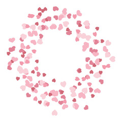 Round frame with festive pink hearts on white background. Vector image.