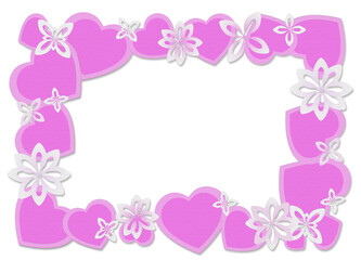 Decorative frame with flowers and hearts. Collection of holiday frames. The theme of love and romance. You can use it for postcards, drawings, and photos.