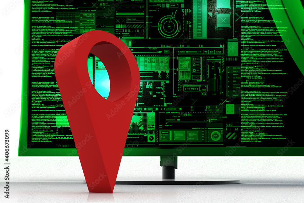 Poster 3d rendering red map pointer