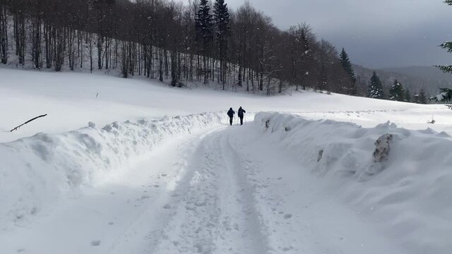 Hiker in Gorski kotar, Croatia in winter