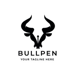 Creative Professional Bull horn with pen Logo Design