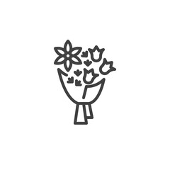 Wrapped flower bouquet line icon. linear style sign for mobile concept and web design. Flower bouquet outline vector icon. Symbol, logo illustration. Vector graphics