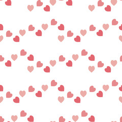 Seamless pattern with warm pink hearts on white background. Vector image.