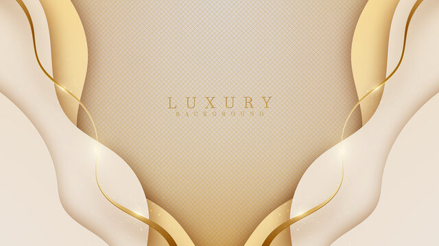 Abstract yellow luxury background with golden line , paper cut style 3d. vector illustration.