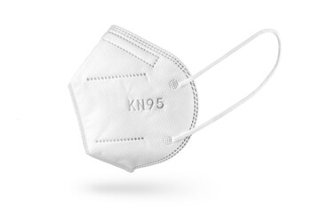 Disposable KN95 or FFP2 Face mask isolated on white background. Personal protective equipment...