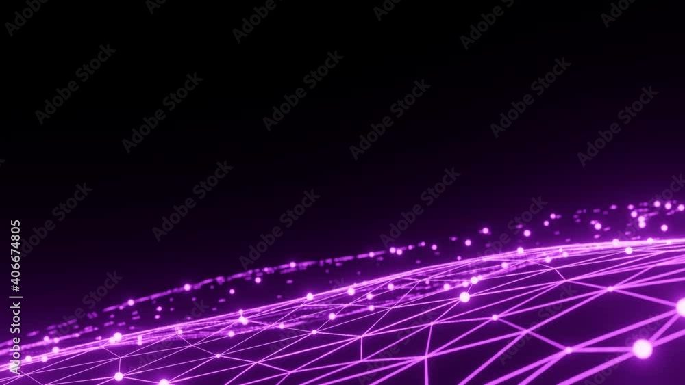 Poster abstract purple digital connection moving dots and lines. connection and web concept. 4k 3d seamless