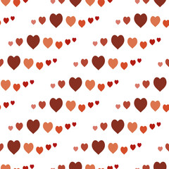 Seamless pattern with cozy brown and orange hearts on white background. Vector image.