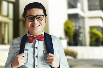 Portrait of nerd with glasses - obrazy, fototapety, plakaty