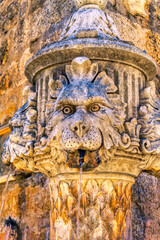 Detail from large public fountain located in old town of Dubrovnik, Croatia.