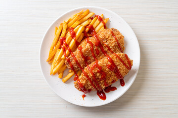fried chicken breast fillet steak with french fries
