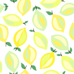 Lemon fruit vector seamless pattern. Food illustration. Kitchen background. Fresh organic citrus.