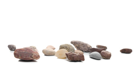 Rocks, colorful rock pile isolated on white background