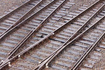 Fototapeta premium Railway. Rails. Sleepers. Industrial background.