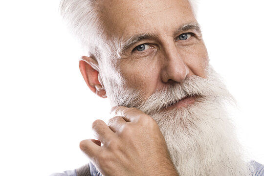 Handsome Bearded Senior Man On White Background