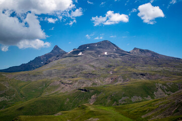 Beautiful view of the northern, western and southern peaks of Aragats mountain in Armenia on a sunny day