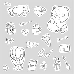 Valentines Day set with love elements, heart, overlays, calligraphy, speech bubbles and etc.