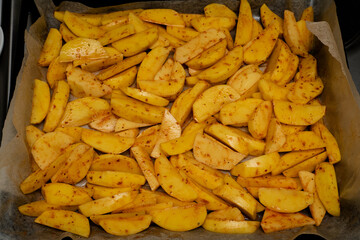 golden baked young potatoes for dinner